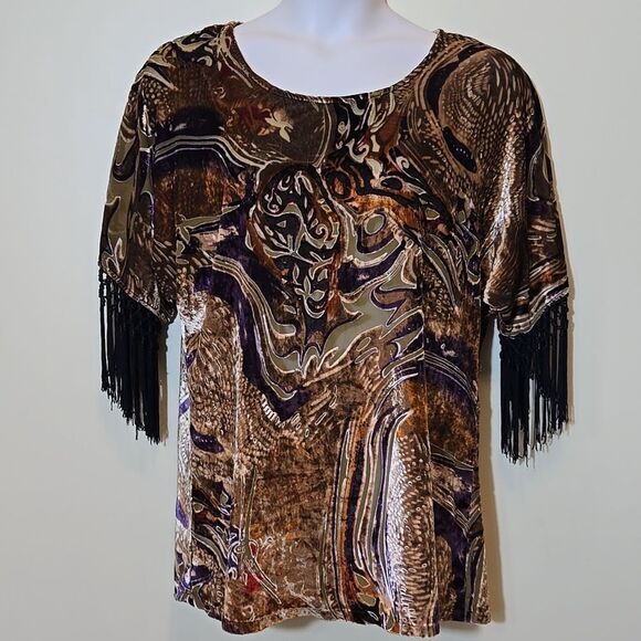 Cotton Club Velvet Burnout Top Size 12 Whimsigoth Maximalism Sheer Artsy Tassel - Picture 14 of 15